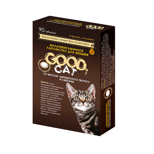 GOOD CAT Мультивитаминное лакомcтво для Кошек со вкусом ТВОРОГА И СМЕТАНЫ 90таб.