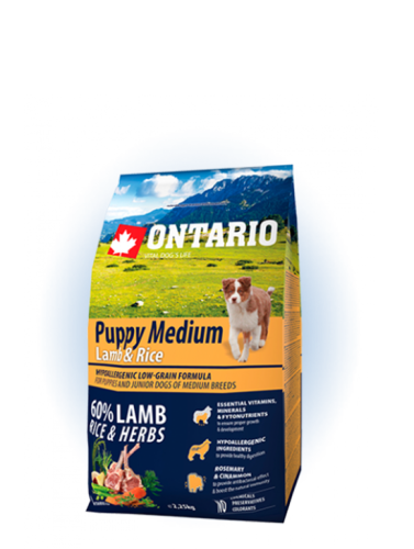 Ontario Puppy Medium Lamb&Rice Сухой корм для щенков средних пород, с бараниной и рисом, 2.25 кг.