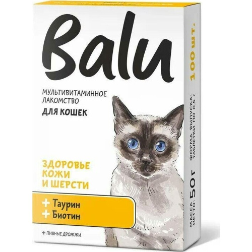 228002591 Лакомство мультивитаминное BALU для кошек Здоровье кожи и шерсти 100т