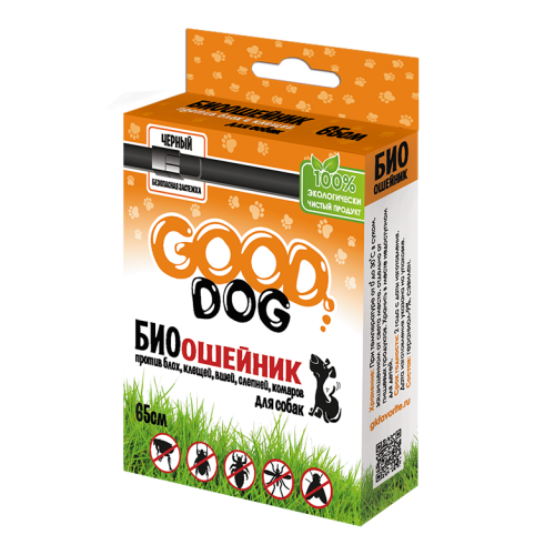 Good Dog Антипаразитарный БИОошейник для СОБАК от блох и клещей, ЧЕРНЫЙ 65 см. 1 6