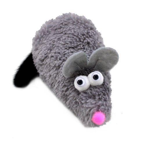sh-07374 Игрушка для кошек Мышка L Серая с хвостом из нат.норки, флажок