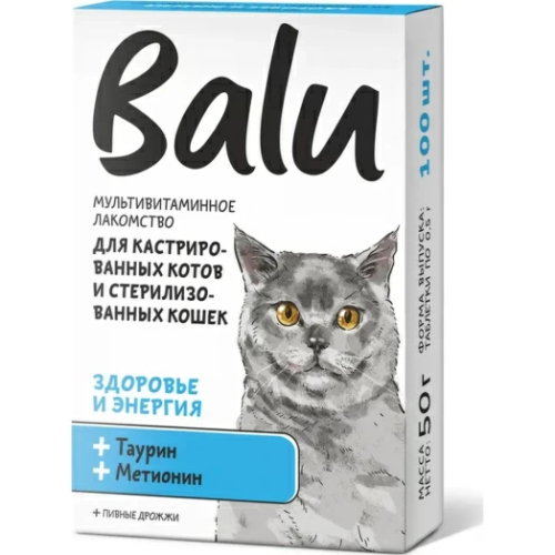 228002607 Лакомство мультивитаминное BALU для кастрированных котов и кошек Здоровье и энергия 100т