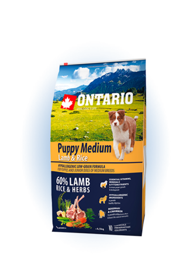 Ontario Puppy Medium Lamb&Rice Сухой корм для щенков средних пород, с бараниной и рисом, 6.5 кг.