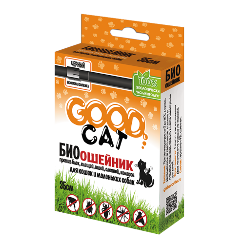Good Cat Антипаразитарный БИОошейник для КОШЕК от блох и клещей, ЧЕРНЫЙ 35 см. 1 6
