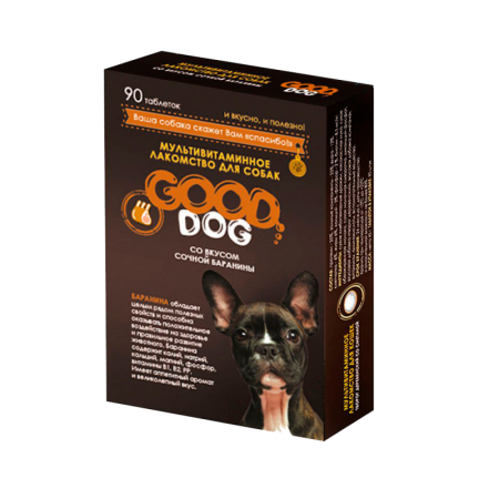 GOOD DOG Мультивитаминное лакомcтво для Собак со вкусом СОЧНОЙ БАРАНИНЫ 90 таб.
