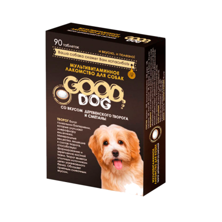 GOOD DOG Мультивитаминное лакомcтво для Собак со вкусом ТВОРОГА И СМЕТАНЫ 90таб.