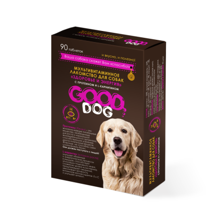 GOOD DOG Мультивитаминное лакомcтво для Собак ЗДОРОВЬЕ  И ЭНЕРГИЯ 90 таб. (ш б=6шт.)