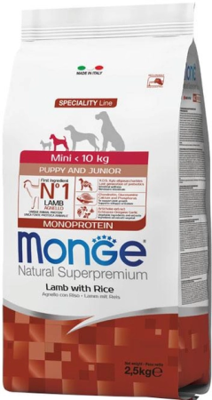 1525 MONGE  PUPPY AND JUNIOR баранина  и рис 2,5кг